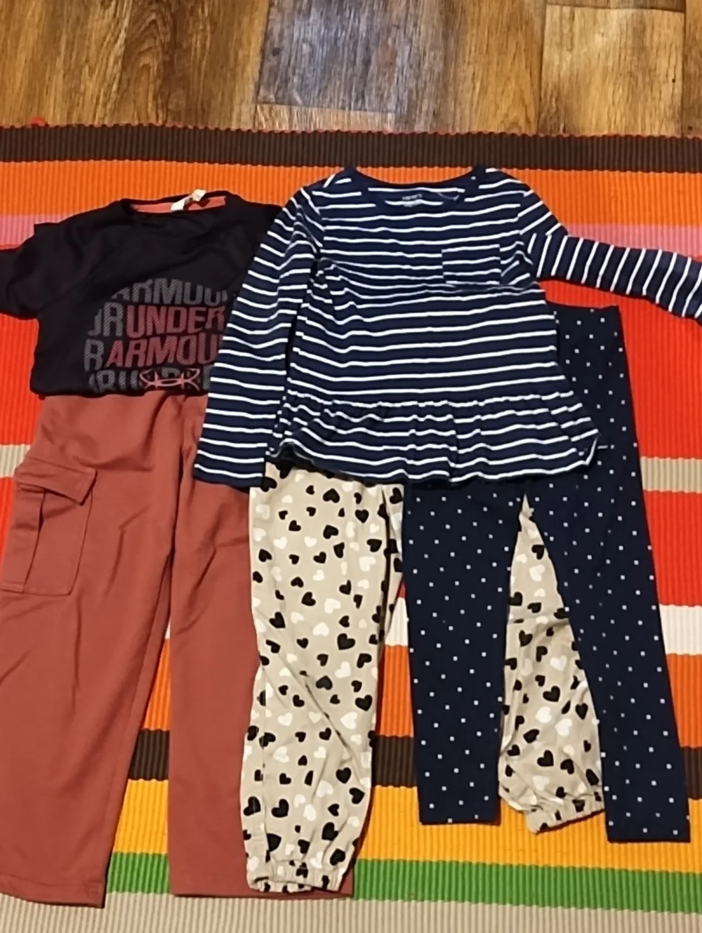 Carter's Navy Blue Striped Top and Polka Dot Leggings Kids Bundle Of 5 5-6x VGC.